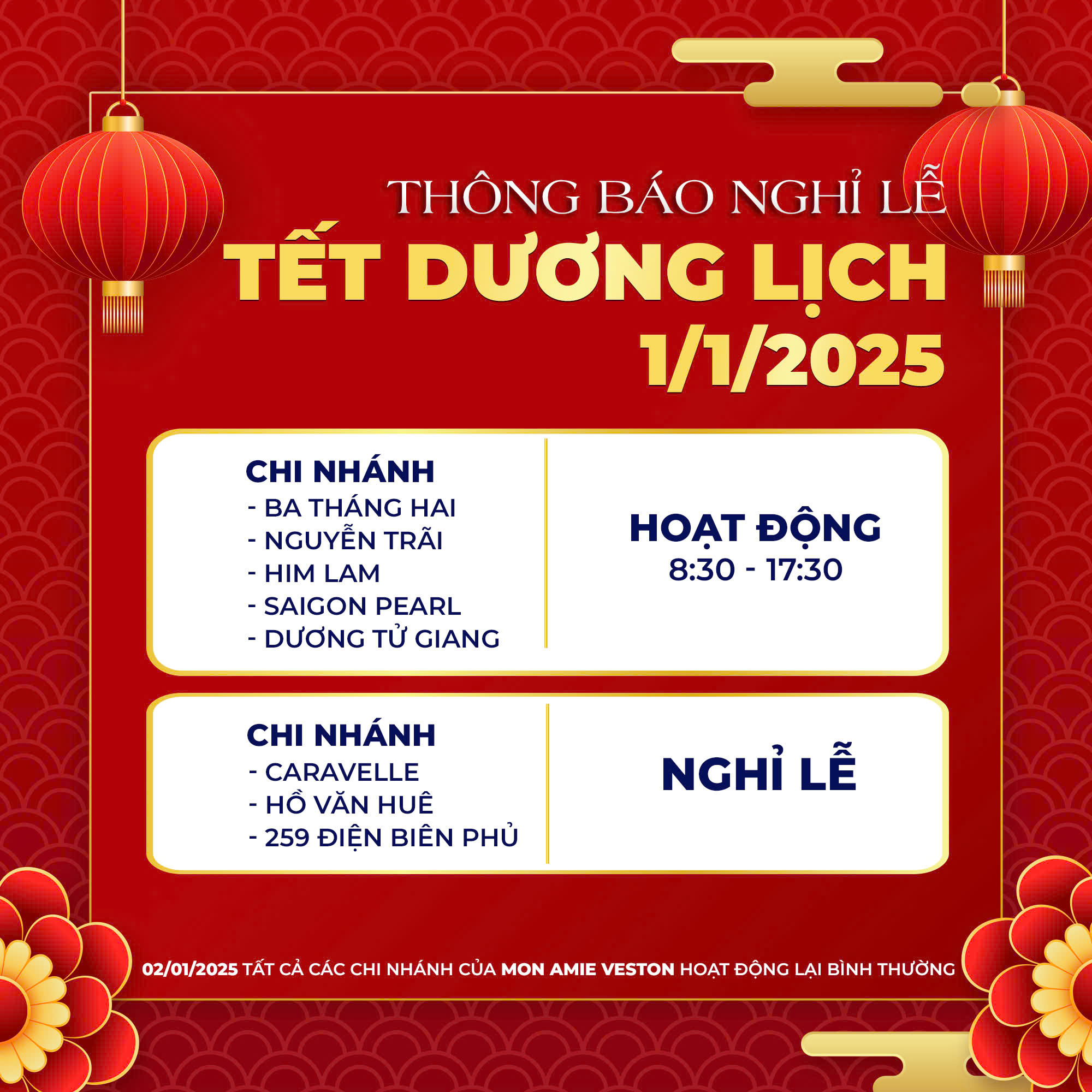 Thông Báo Lịch Làm Việc Tết Dương Lịch 01/01/2025.